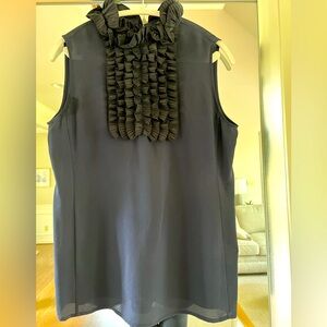Tory Burch Black Sleeveless Ruffled Bib Collar silk Blouse
